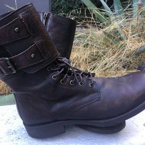 Frye Fulton Leather Combat Boots Brown Zipper 9.5
